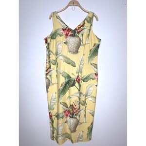 Tropical Floral Print Sleeveless Dress Yellow‎ Green Red Women's